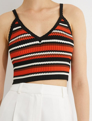 Crochet Cropped Tank in Orange Stripe - Usolo Outfitters-KOTON
