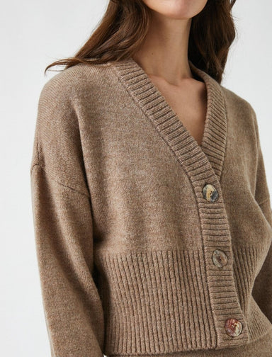 Cropped Button-Front Cardigan in Mink - Usolo Outfitters-KOTON