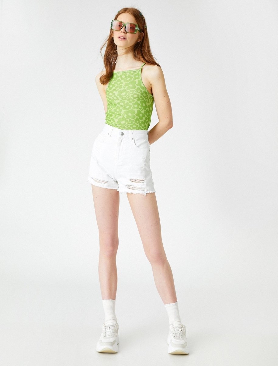 High Rise Destructed Jean Shorts in White - Usolo Outfitters-KOTON