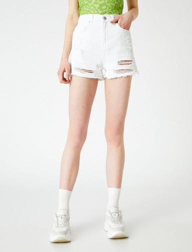 High Rise Destructed Jean Shorts in White - Usolo Outfitters-KOTON
