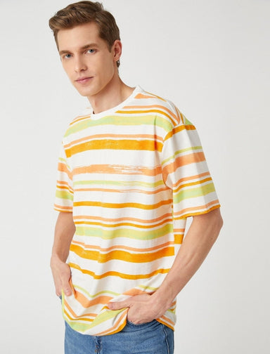 Horizontal Stripe T-shirt in Orange - Usolo Outfitters-KOTON