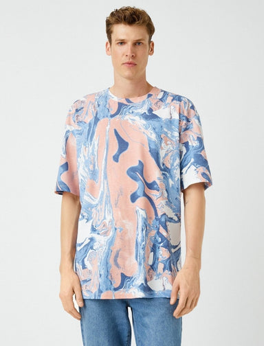 Marble Print Oversize T-Shirt in Blue - Usolo Outfitters-KOTON