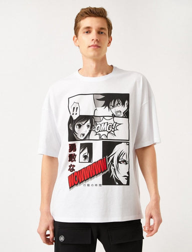 Oversize Japanese Anime Faces T-shirt in White - Usolo Outfitters-KOTON