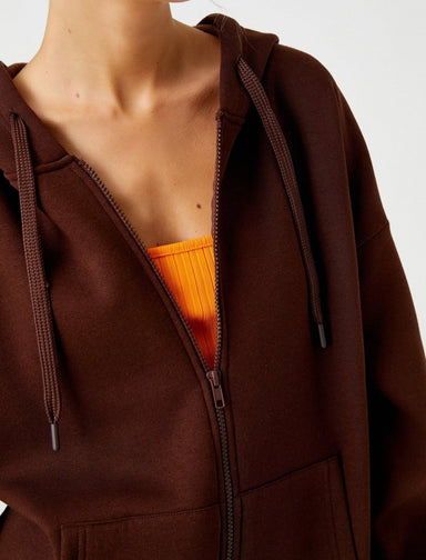 Oversized Zip Up Hoodie in Brown - Usolo Outfitters-KOTON