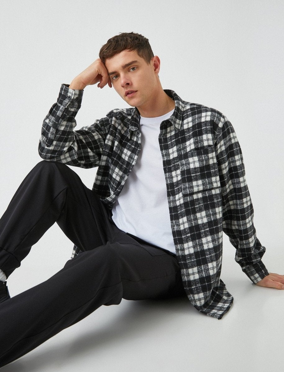 Plaid Heavy Flannel Shirt in Black - Usolo Outfitters-KOTON
