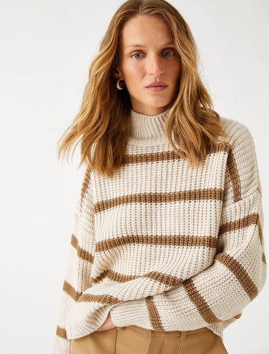 Striped Turtleneck Sweater in Brown - Usolo Outfitters-KOTON