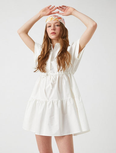 Tiered Poplin Shirt Dress in White - Usolo Outfitters-KOTON