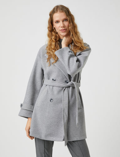  Women's Wrapped Waistbanded Coat in Grey