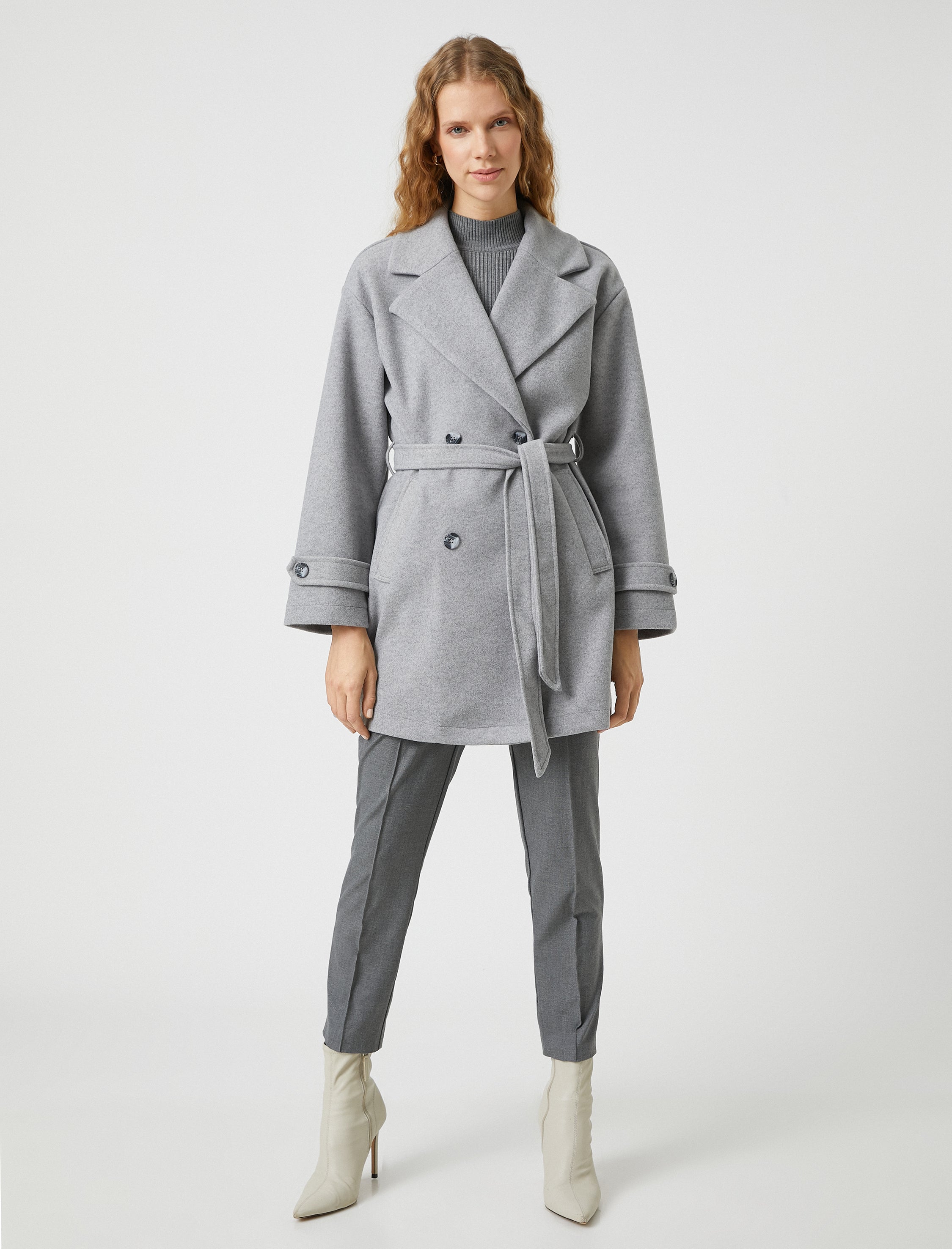  Women's Wrapped Waistbanded Coat in Grey