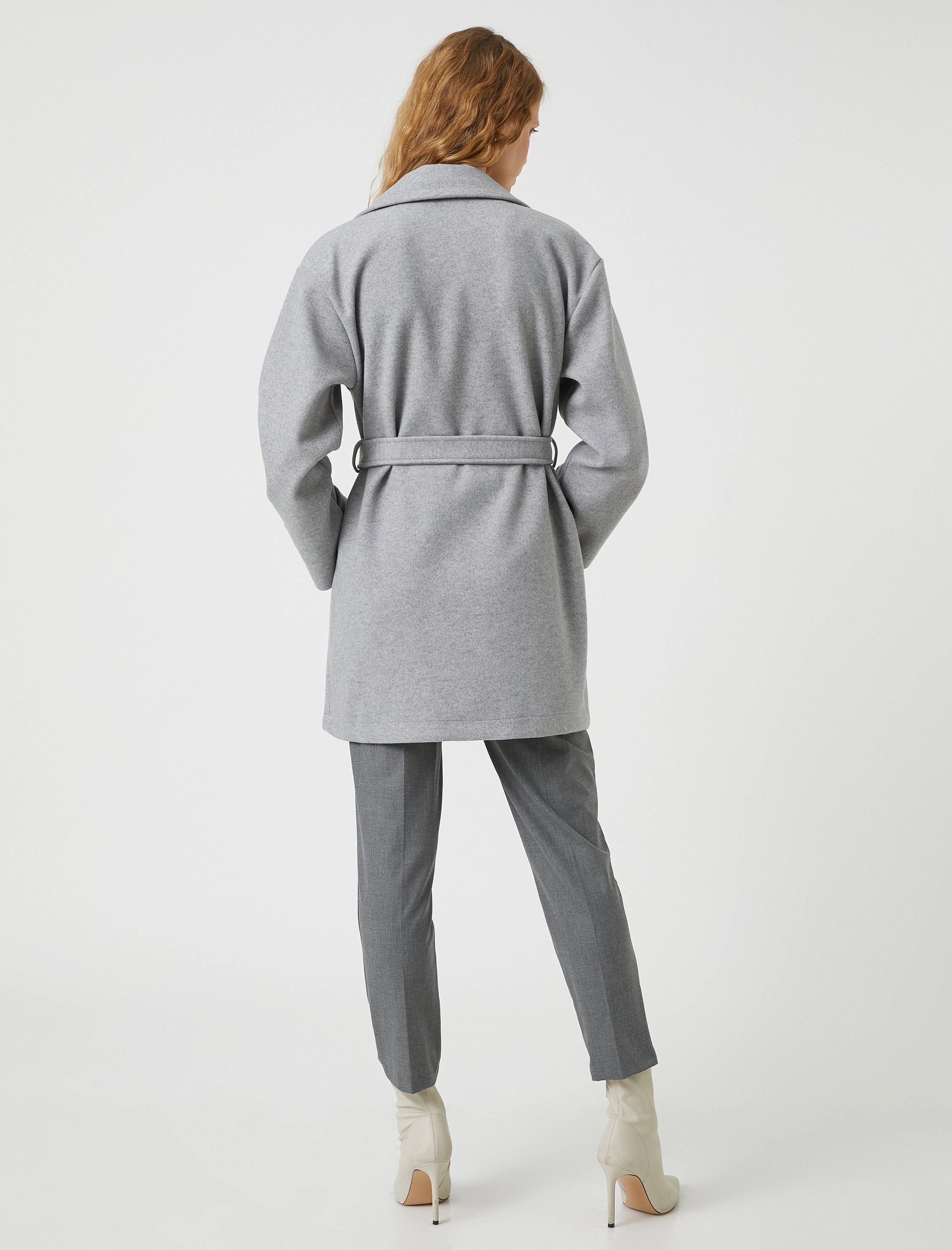  Women's Wrapped Waistbanded Coat in Grey