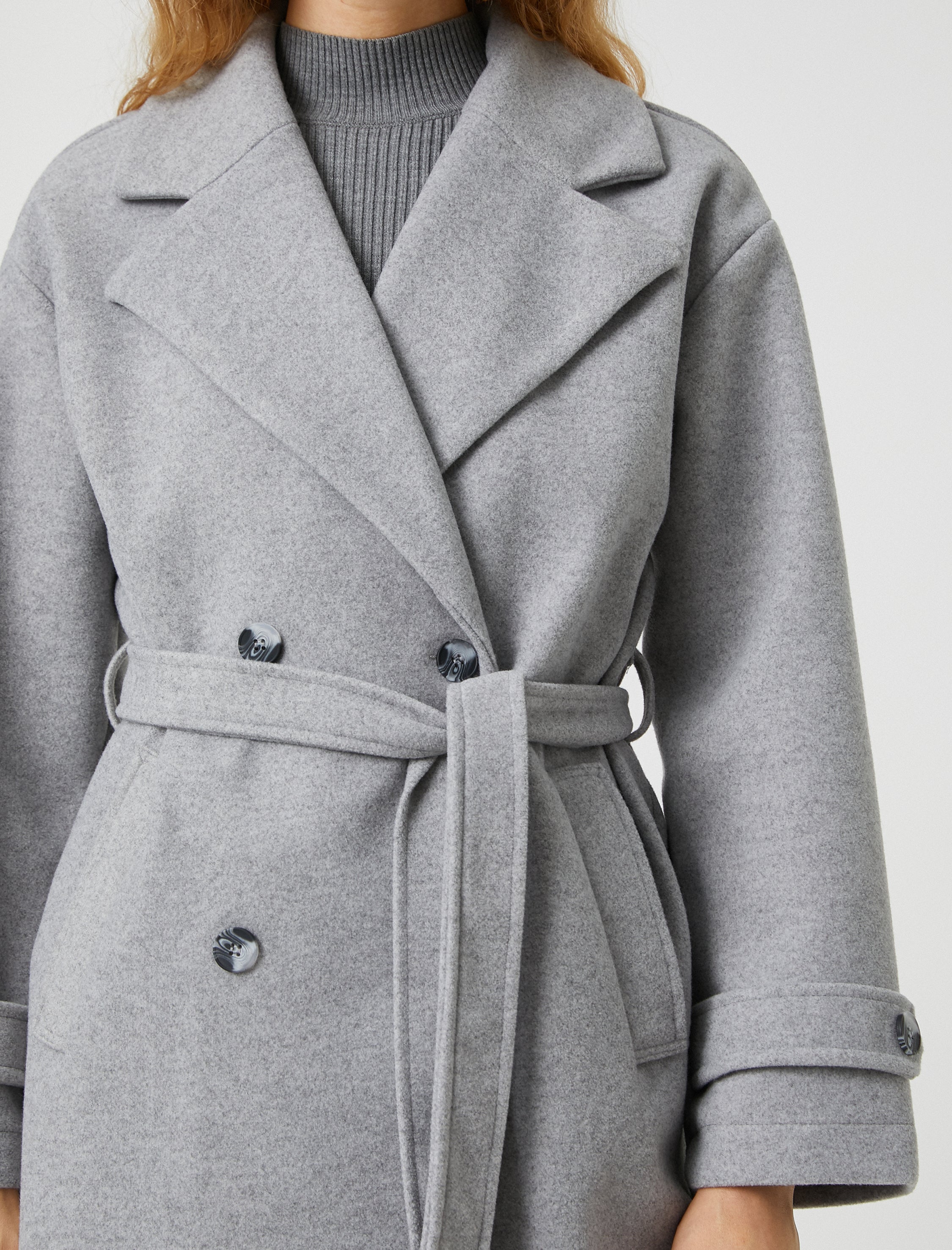  Women's Wrapped Waistbanded Coat in Grey