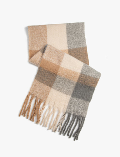 Women's Beige Checkered Scarf
