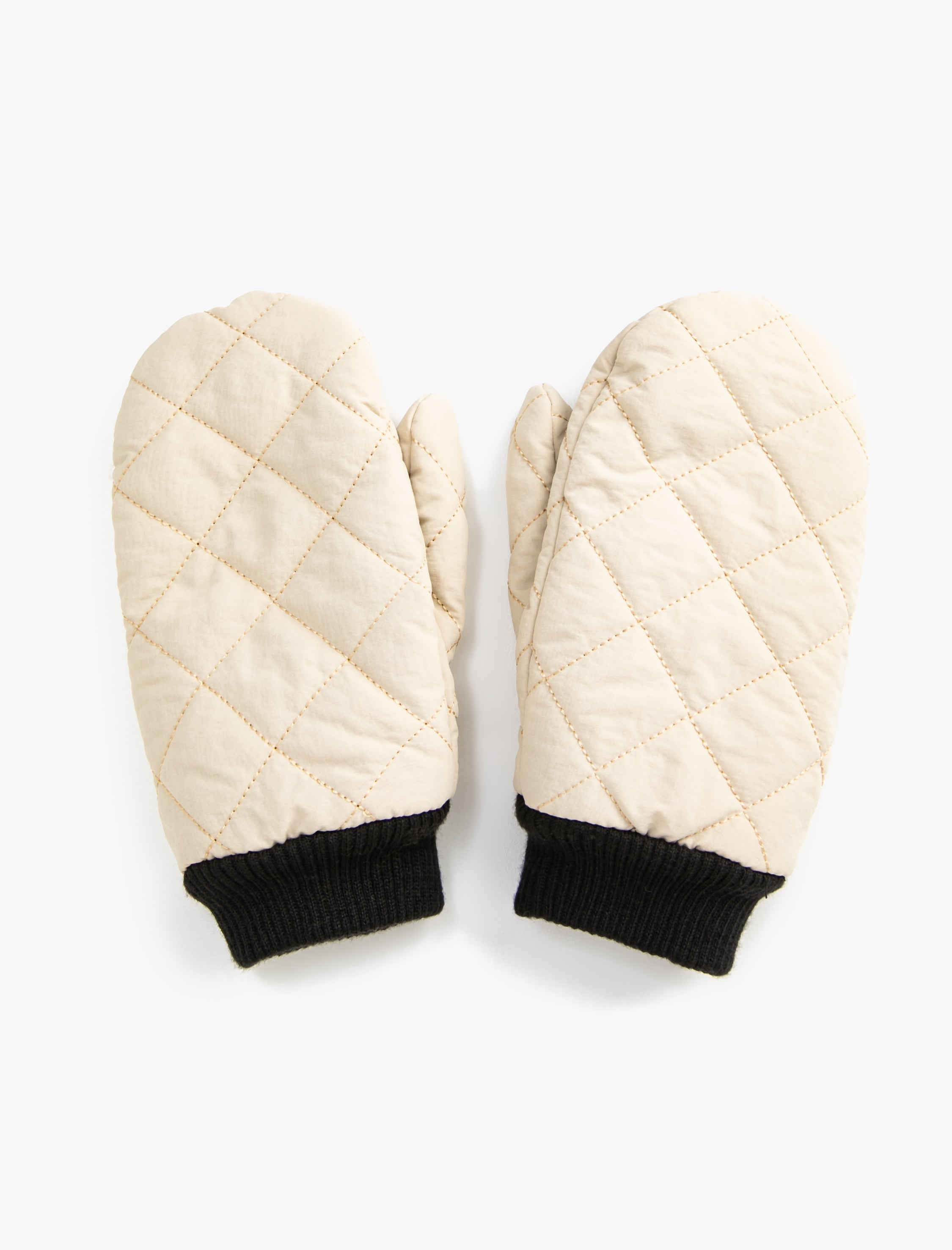 Women's Puffer Quilted Ribbed Gloves in Cream