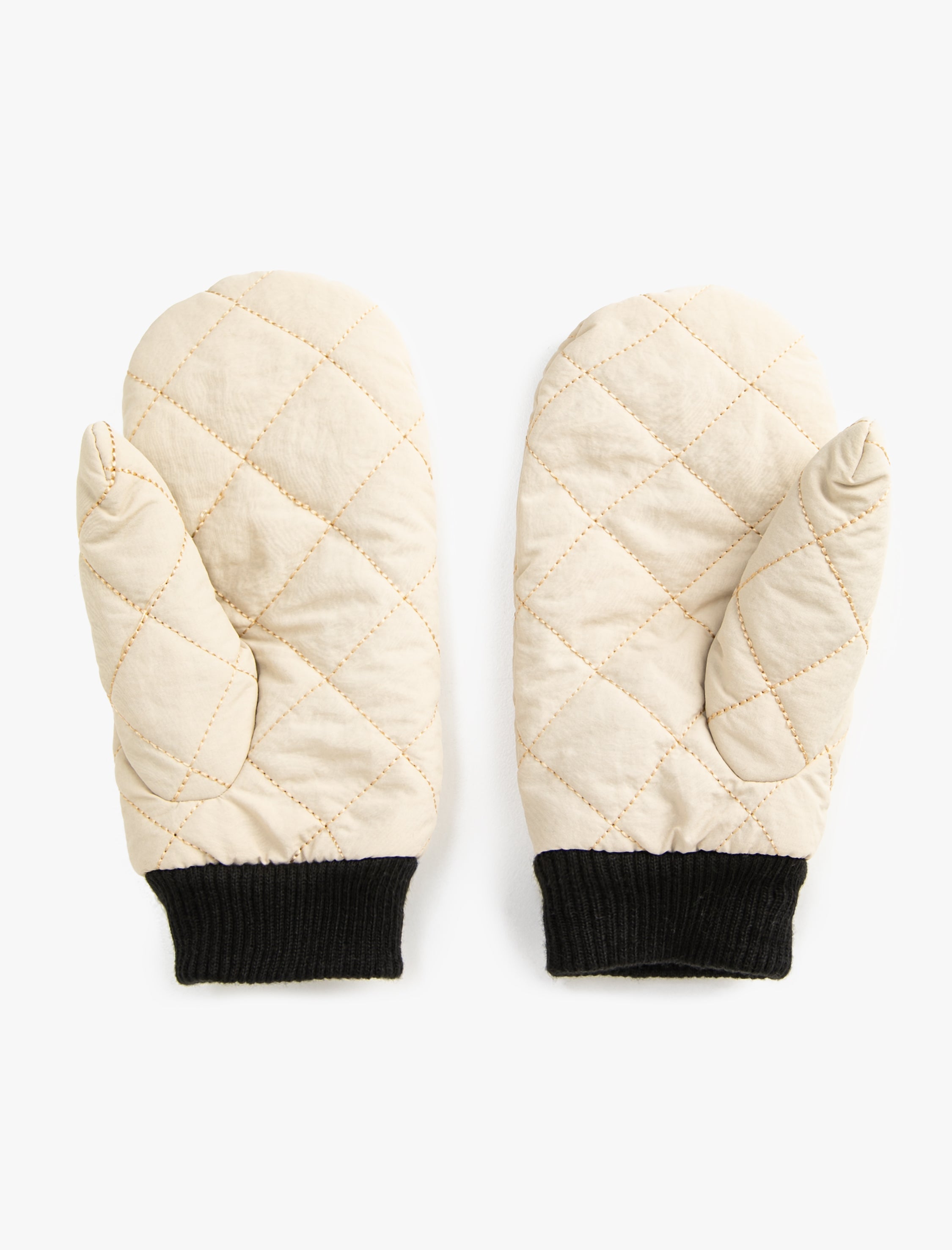 Women's Puffer Quilted Ribbed Gloves in Cream