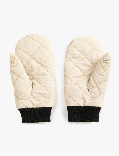 Women's Puffer Quilted Ribbed Gloves in Cream