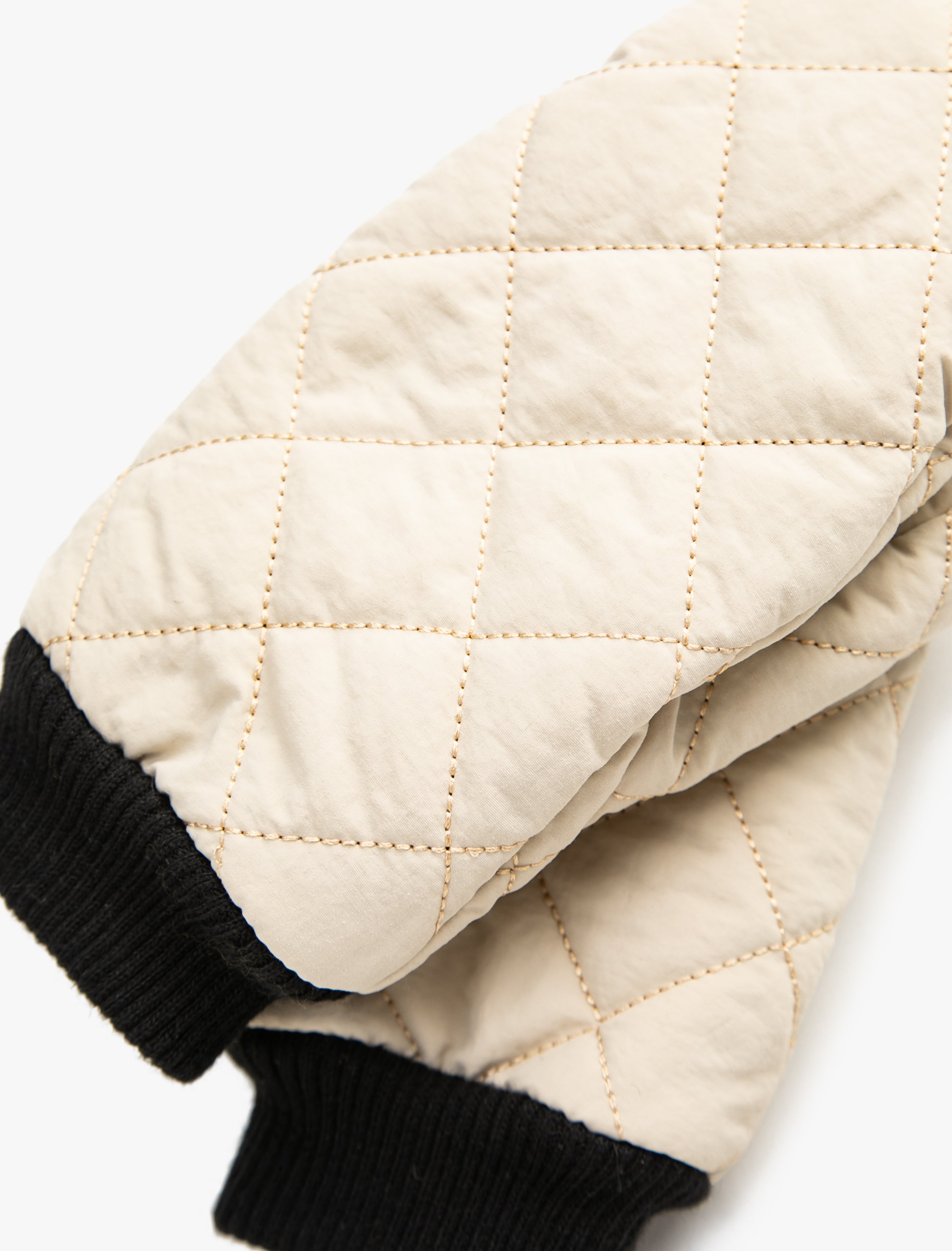 Women's Puffer Quilted Ribbed Gloves in Cream