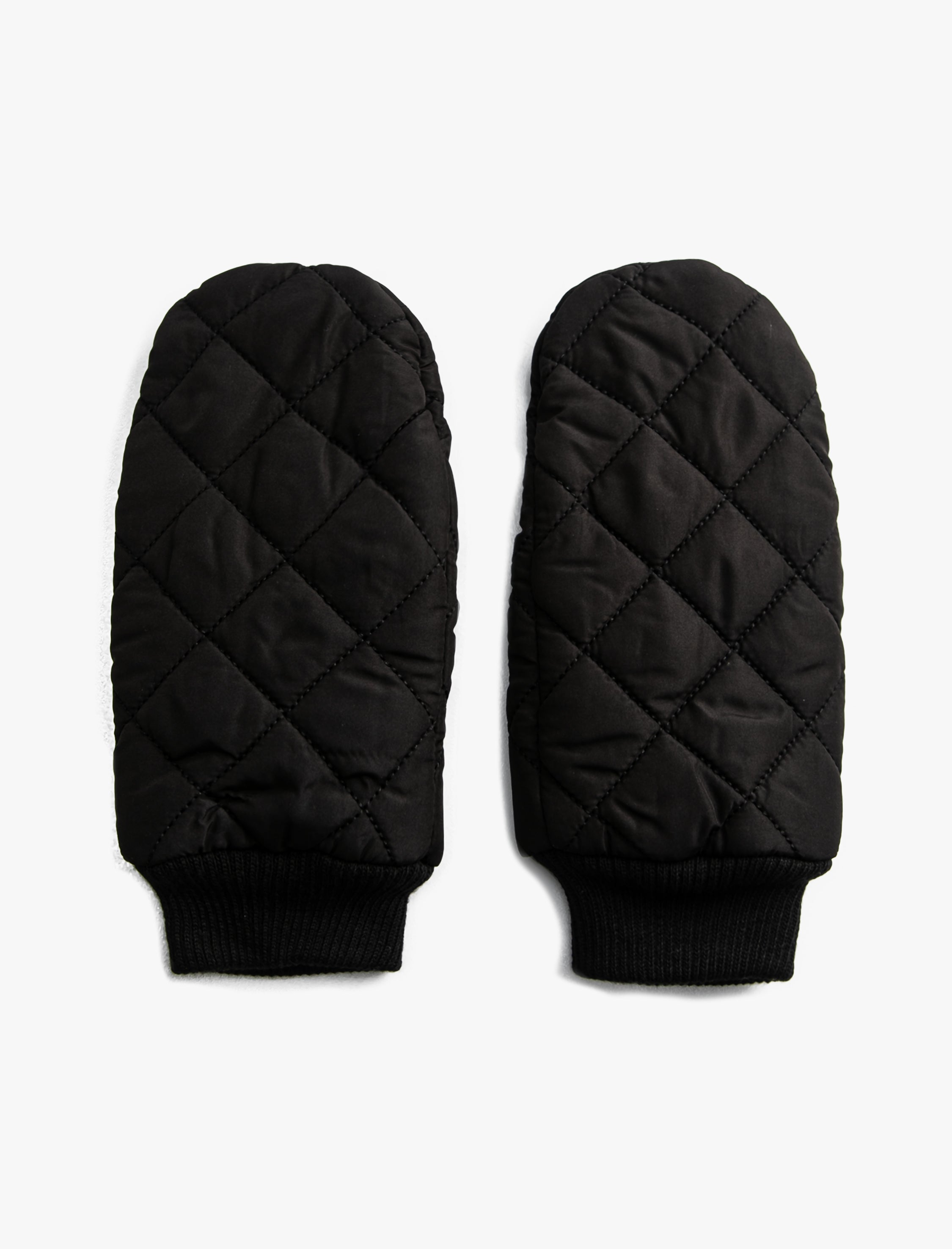 Women's Puffer Quilted Ribbed Gloves in Black