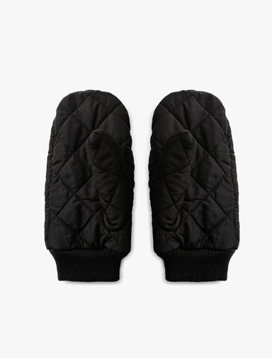 Women's Puffer Quilted Ribbed Gloves in Black