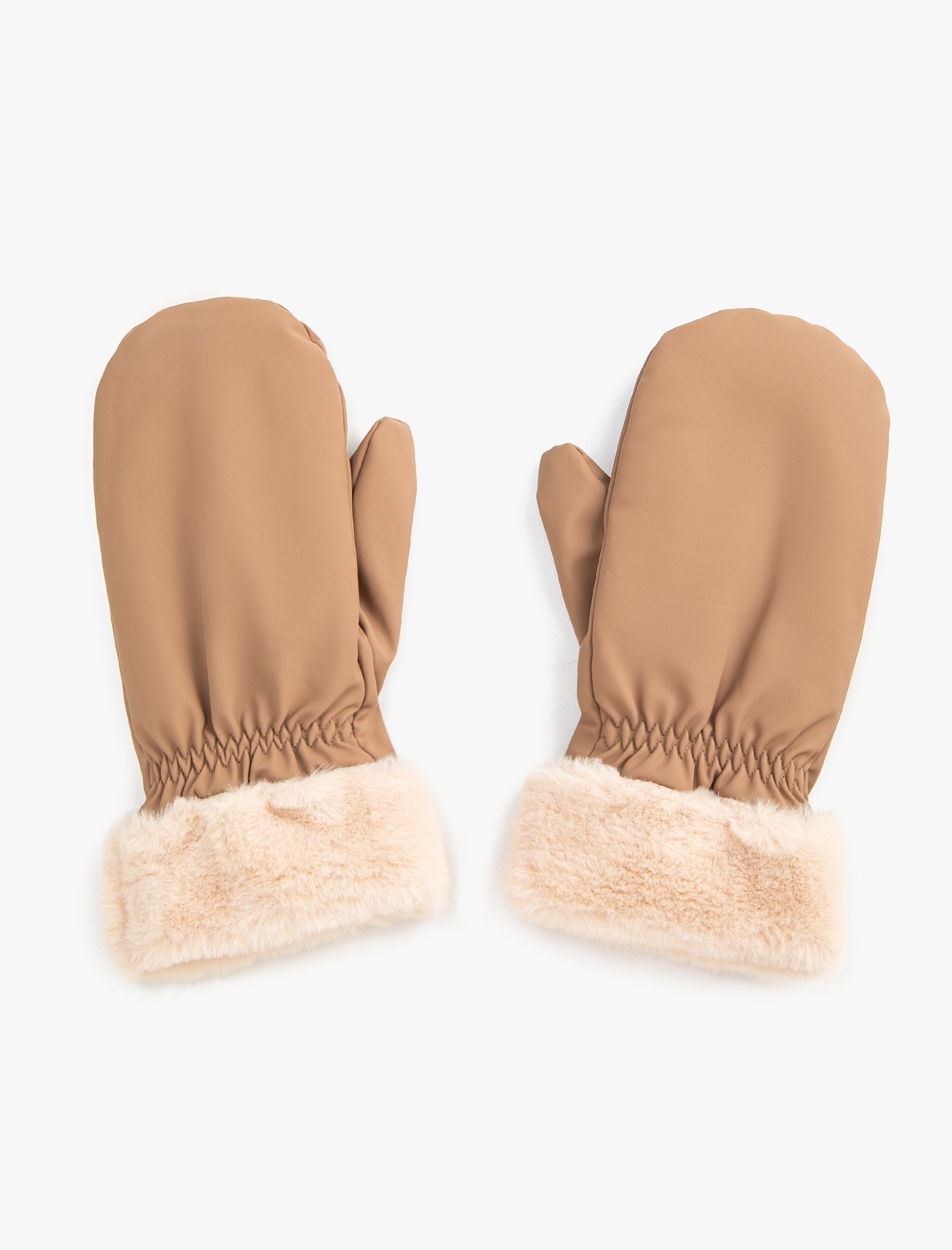 Women's Leather Gloves Faux Fur Lined in Camel