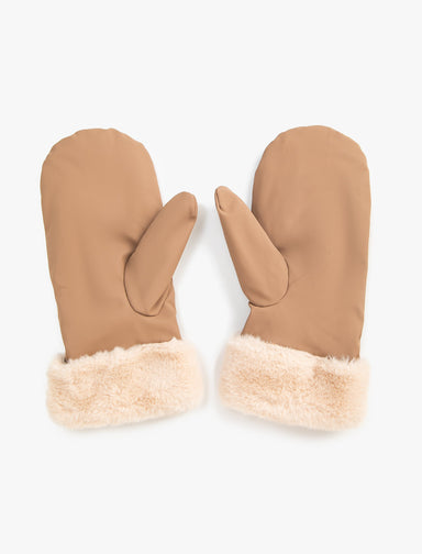 Women's Leather Gloves Faux Fur Lined in Camel