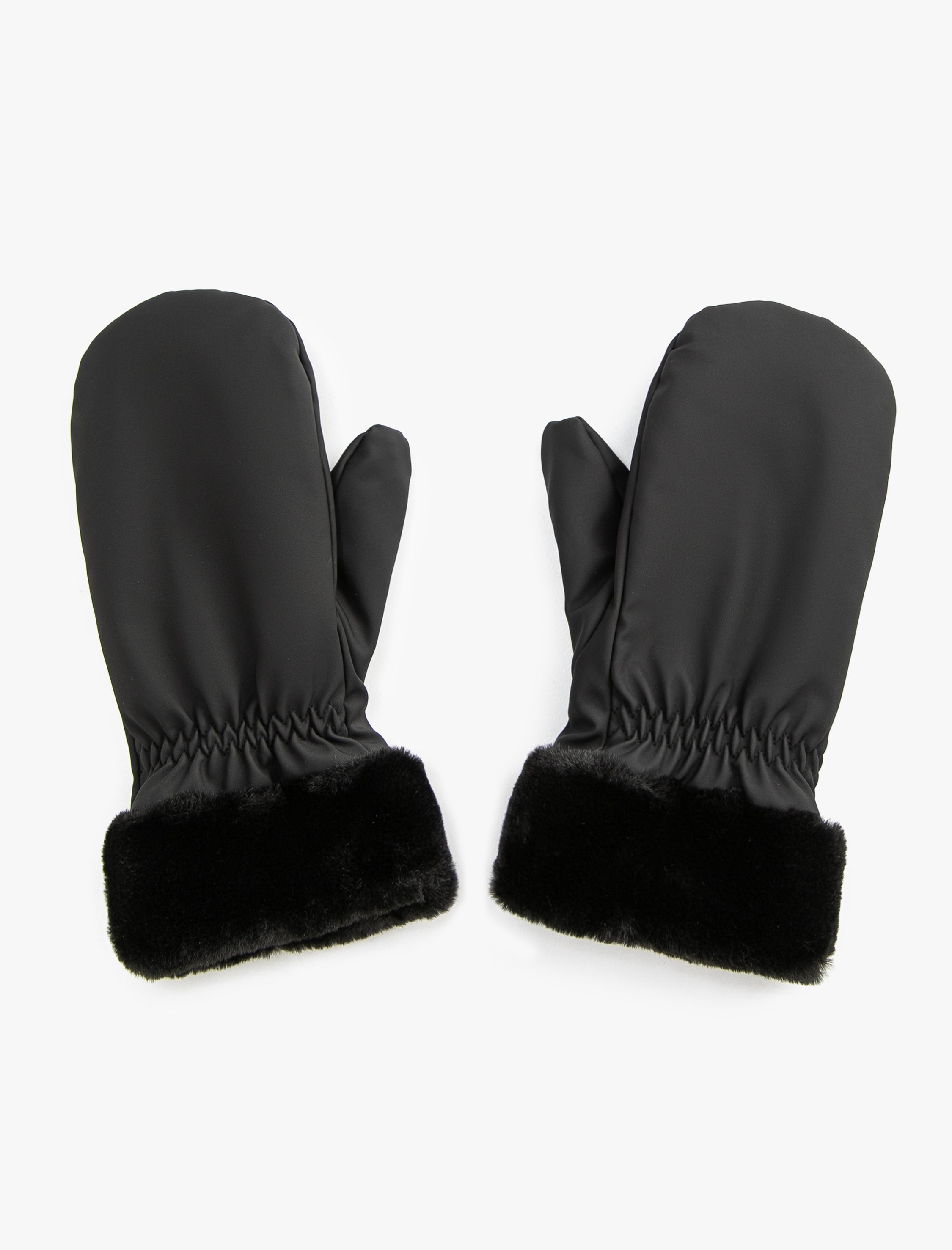Women's Leather Gloves Faux Fur Lined in Black