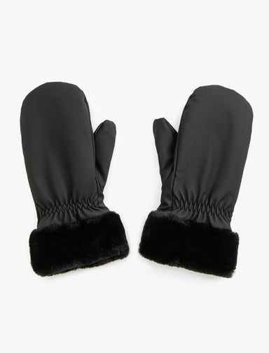Women's Leather Gloves Faux Fur Lined in Black