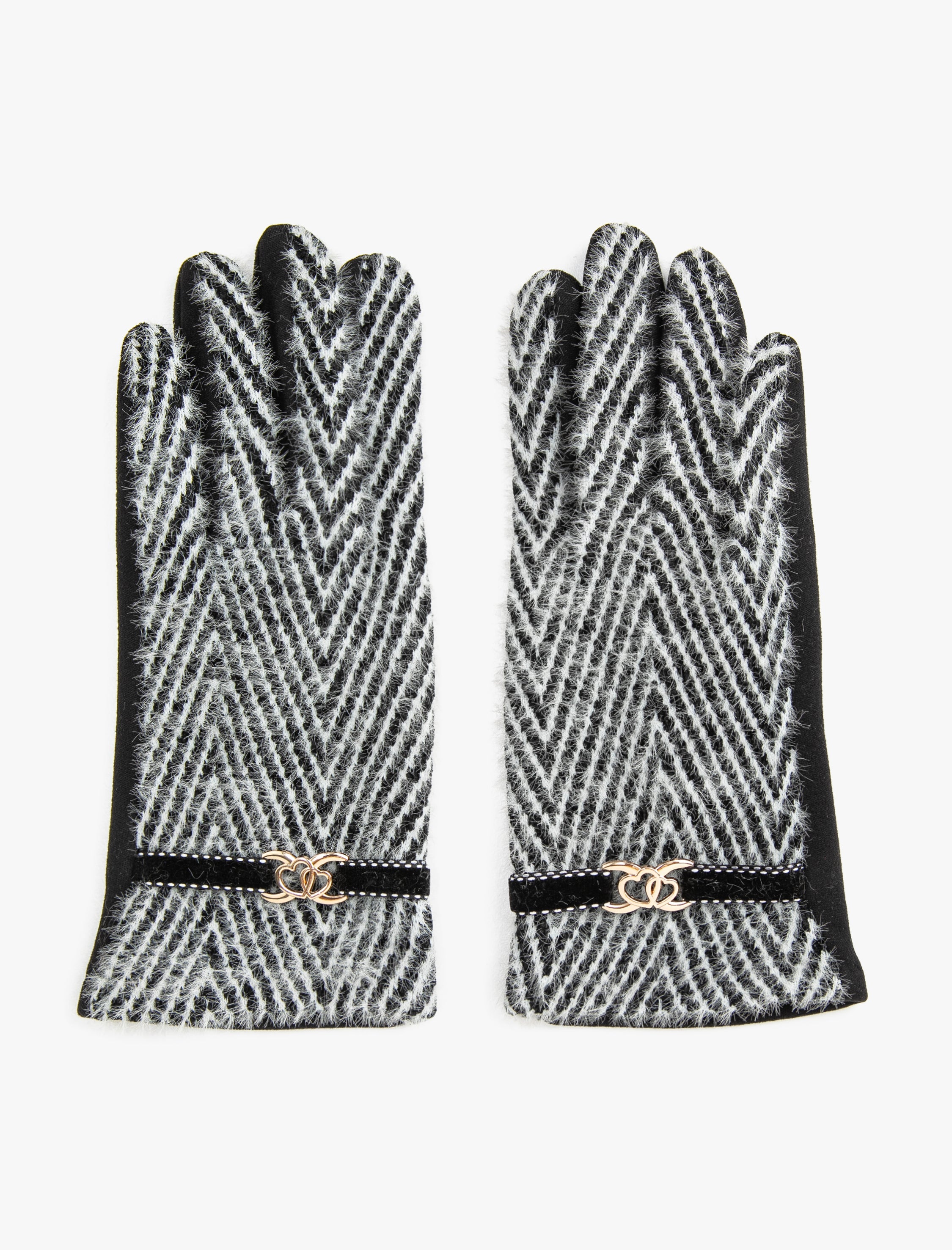 Women's Black \Herringborne Felted Gloves with Buckle