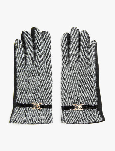 Women's Black \Herringborne Felted Gloves with Buckle