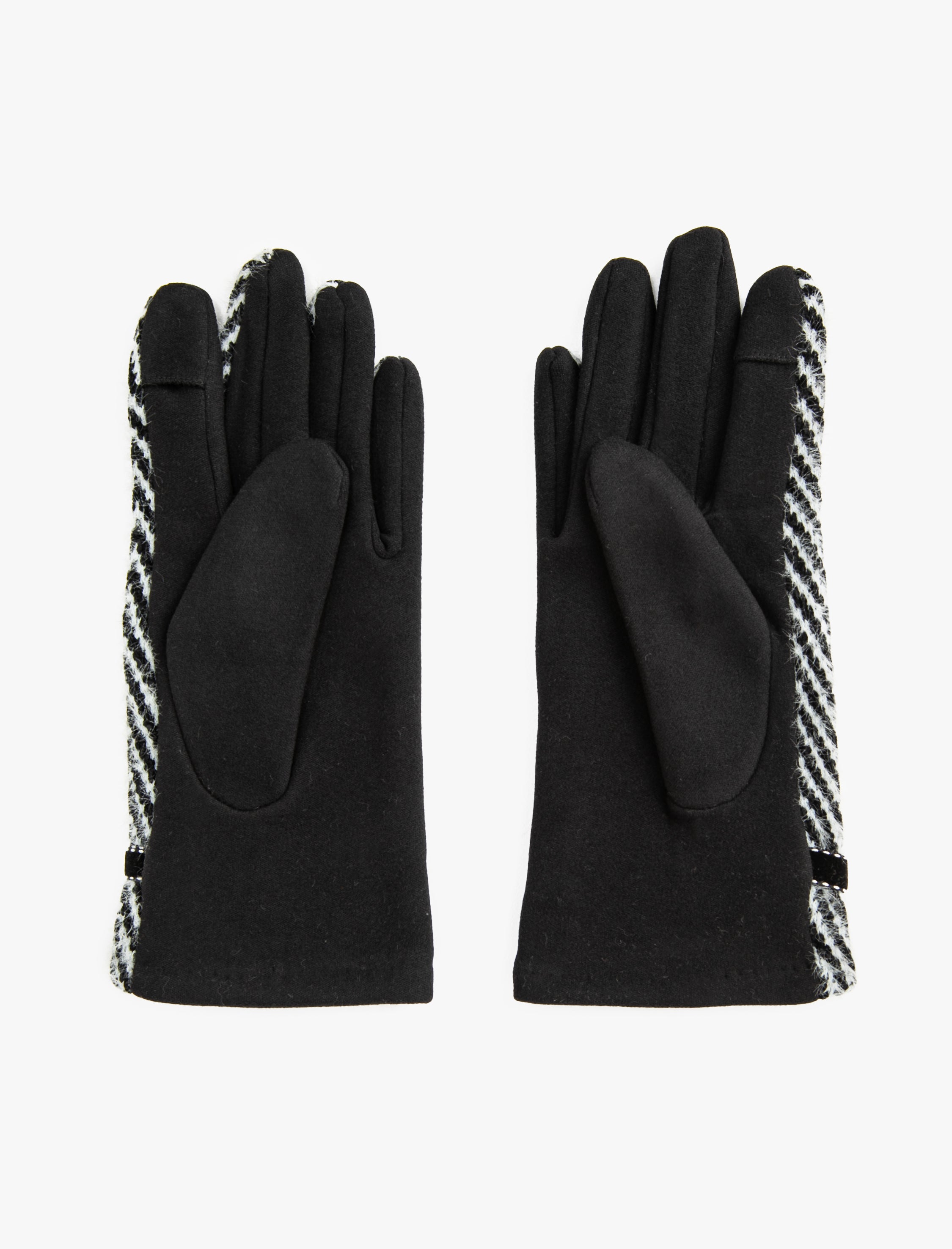 Women's Black Herringbone Felted Gloves with Buckle