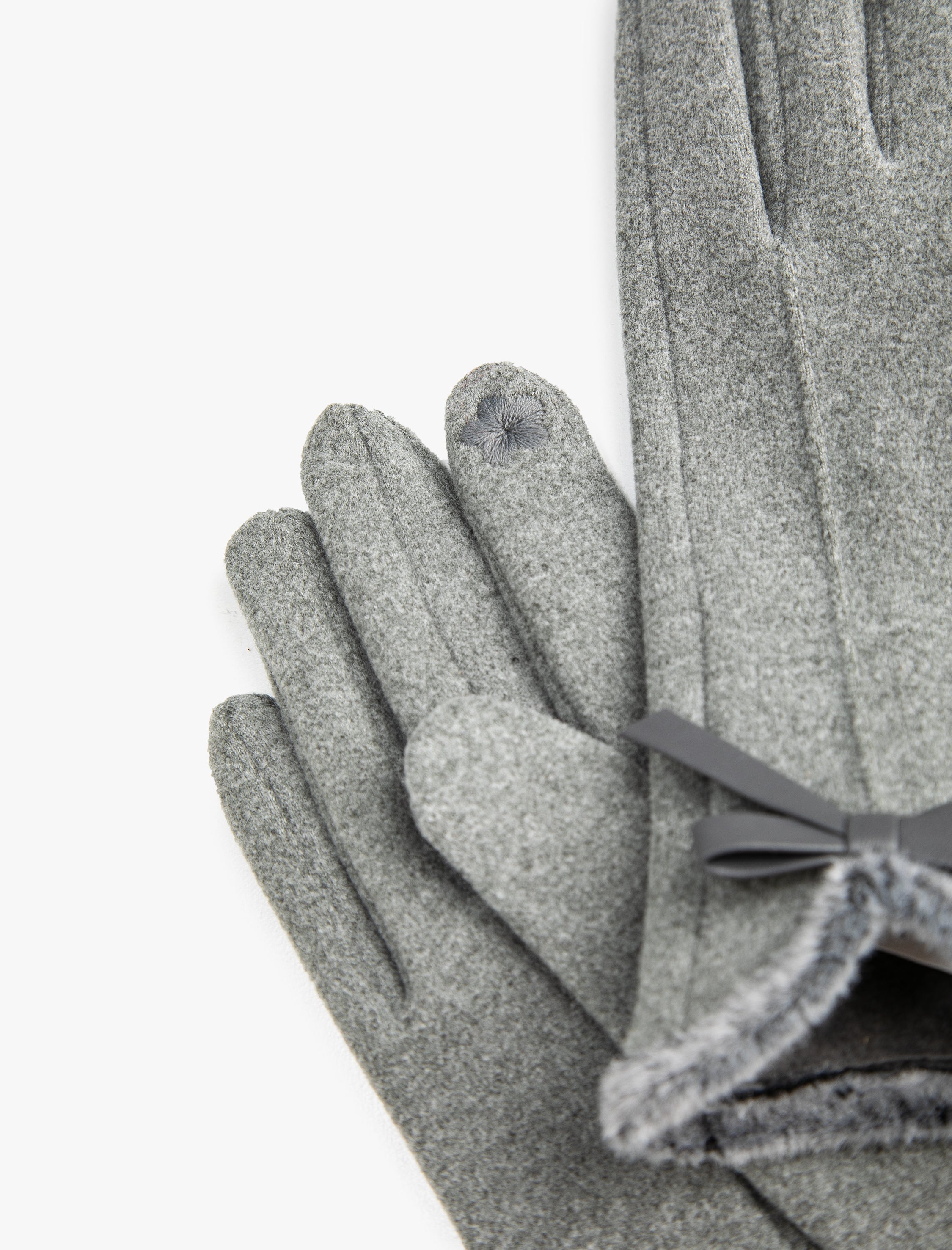 Women's Grey Suede Gloves with Bow