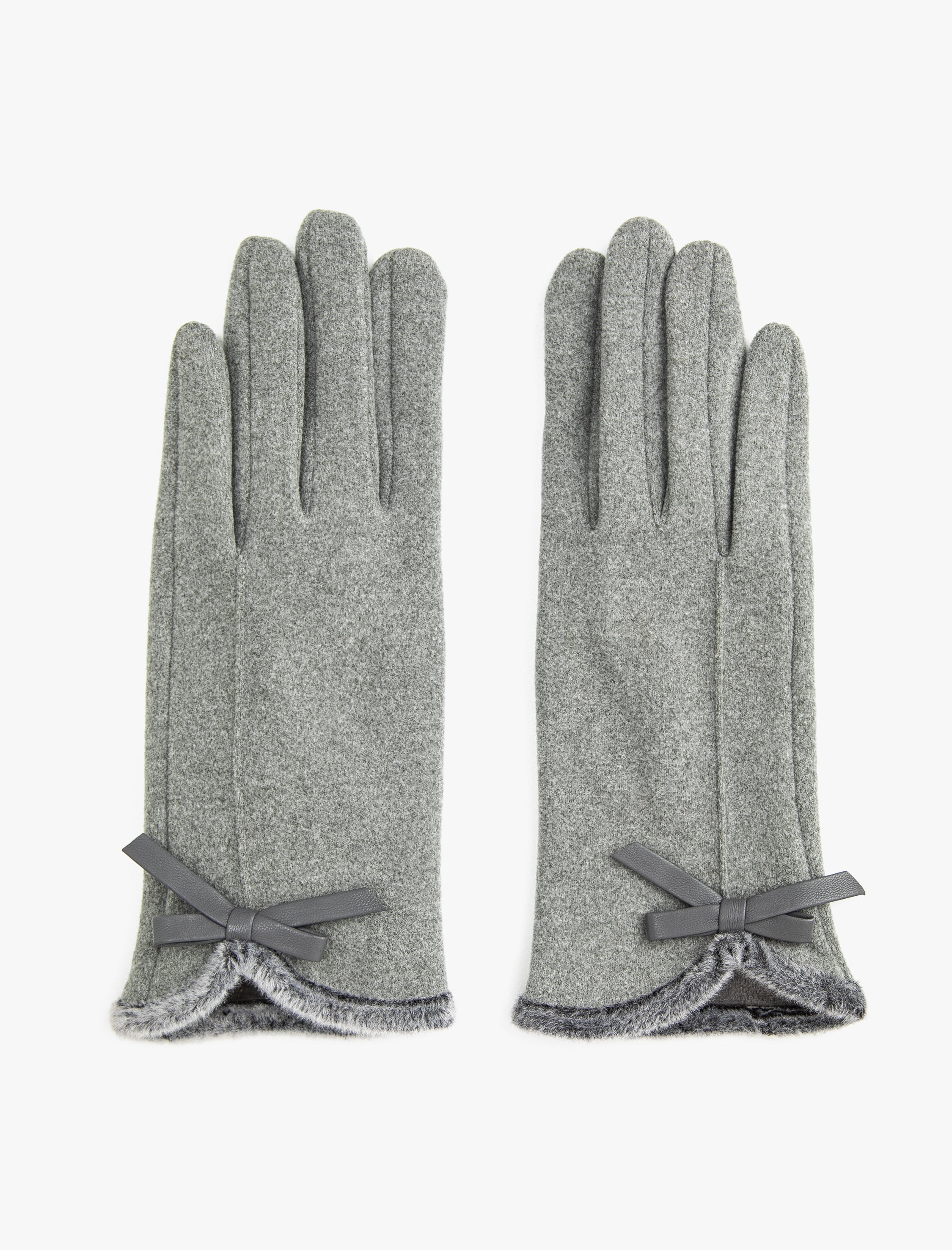 Women's Grey Suede Gloves with Bow
