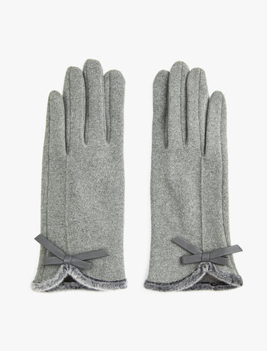 Women's Grey Suede Gloves with Bow