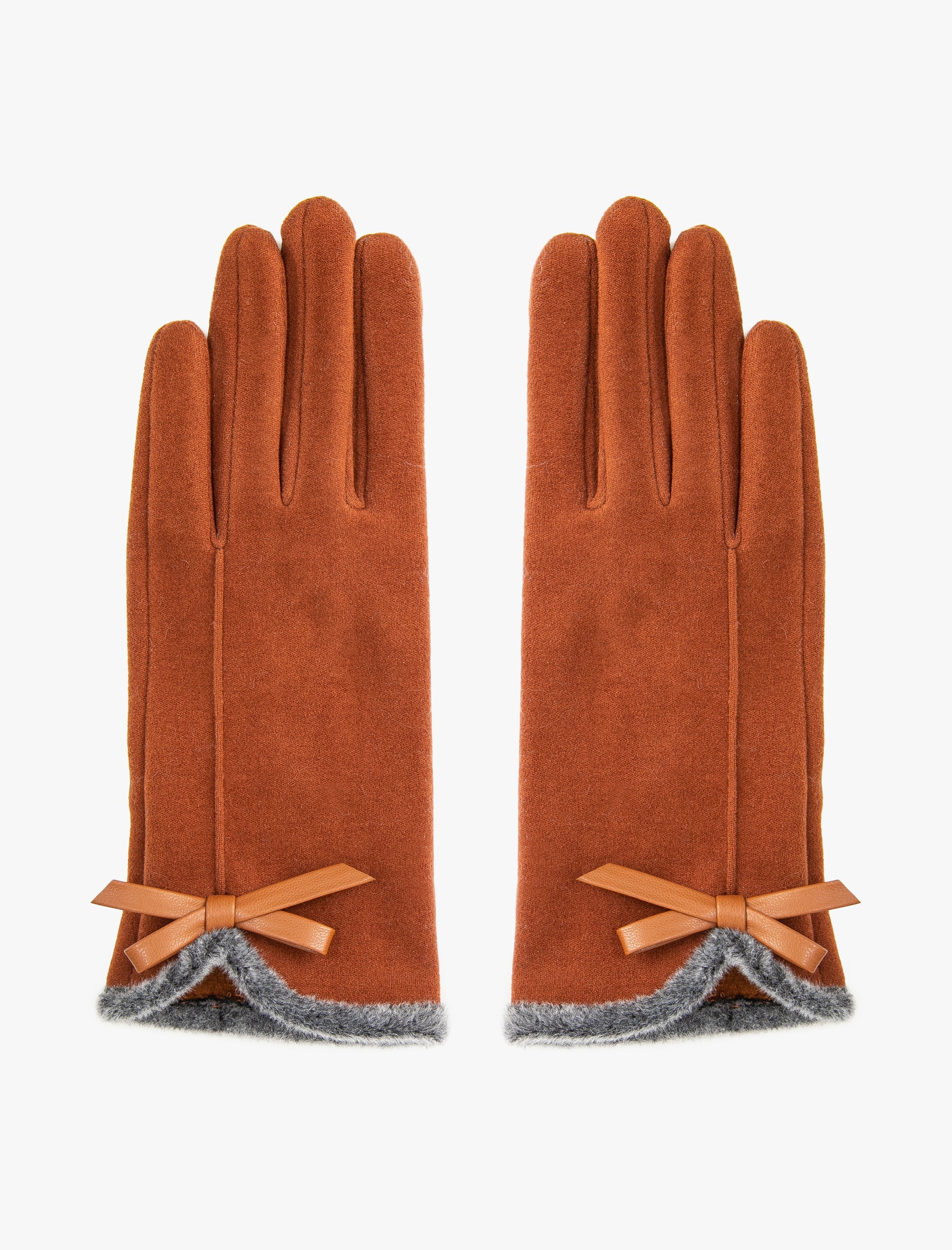Women's Brown Suede Gloves with Bow