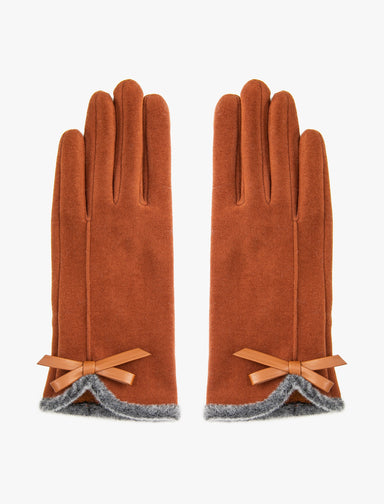 Women's Brown Suede Gloves with Bow