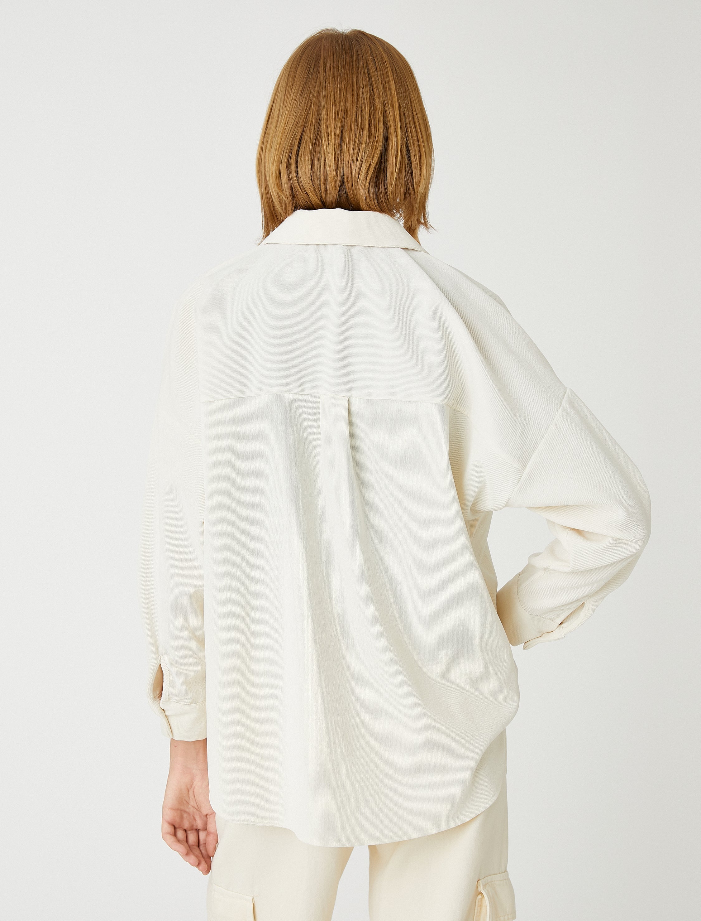 Women's Cream Oversized Cord Shacket