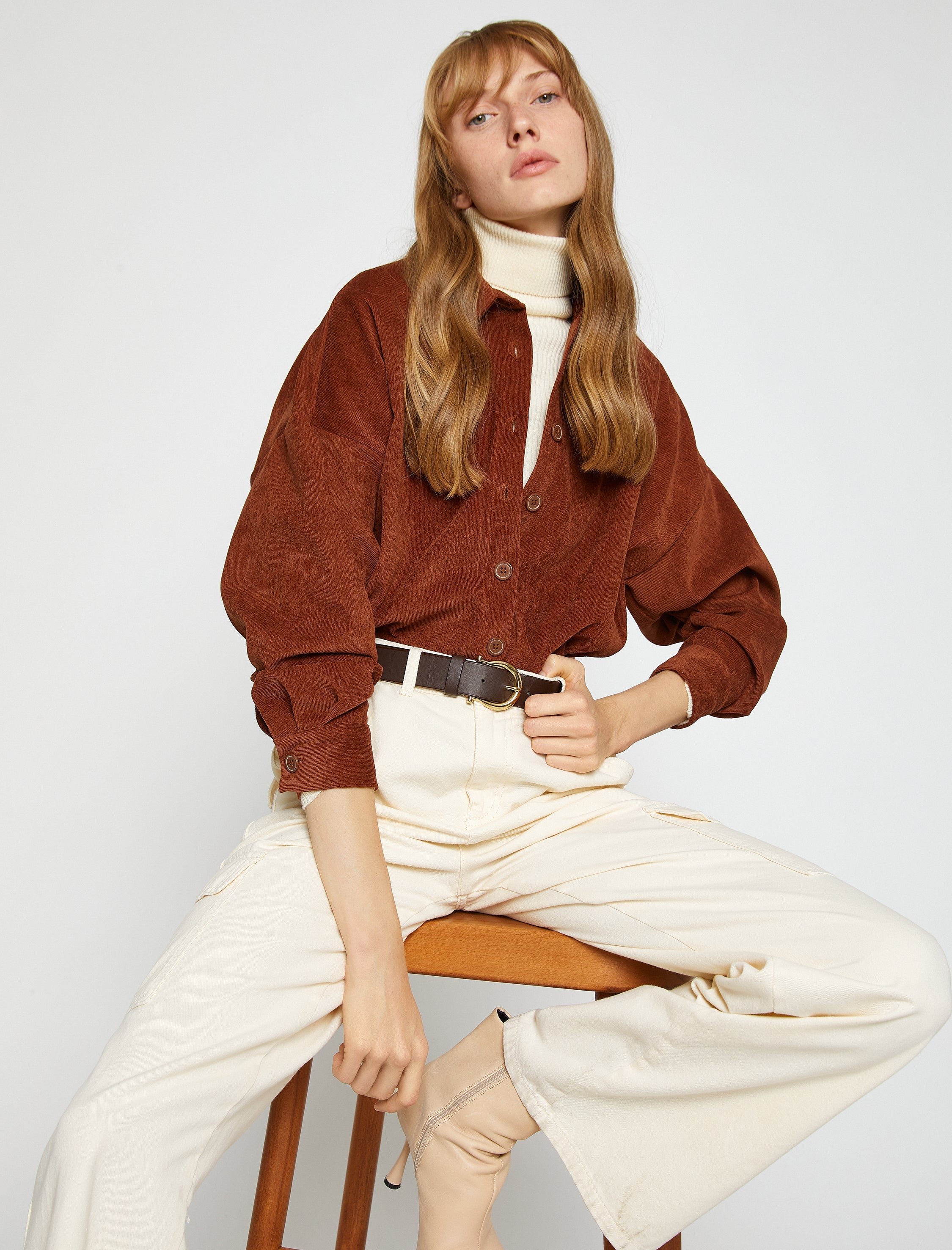Women's Brown Oversized Cord Shacket