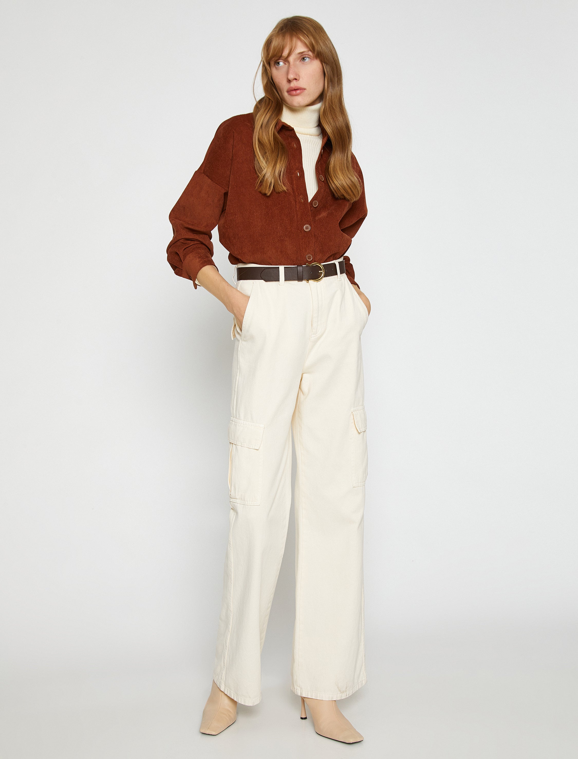 Women's Brown Oversized Cord Shacket