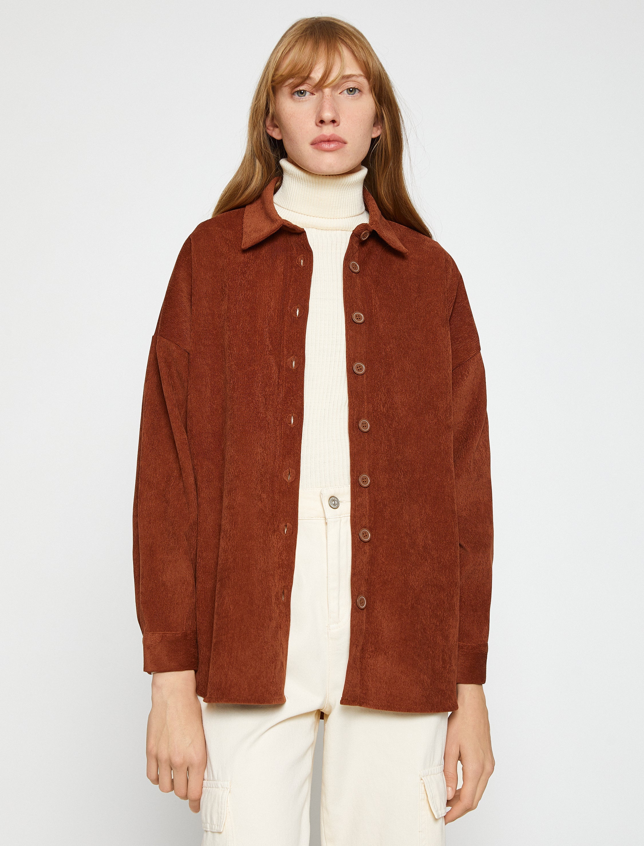 Women's Brown Oversized Cord Shacket