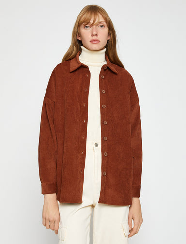Women's Brown Oversized Cord Shacket