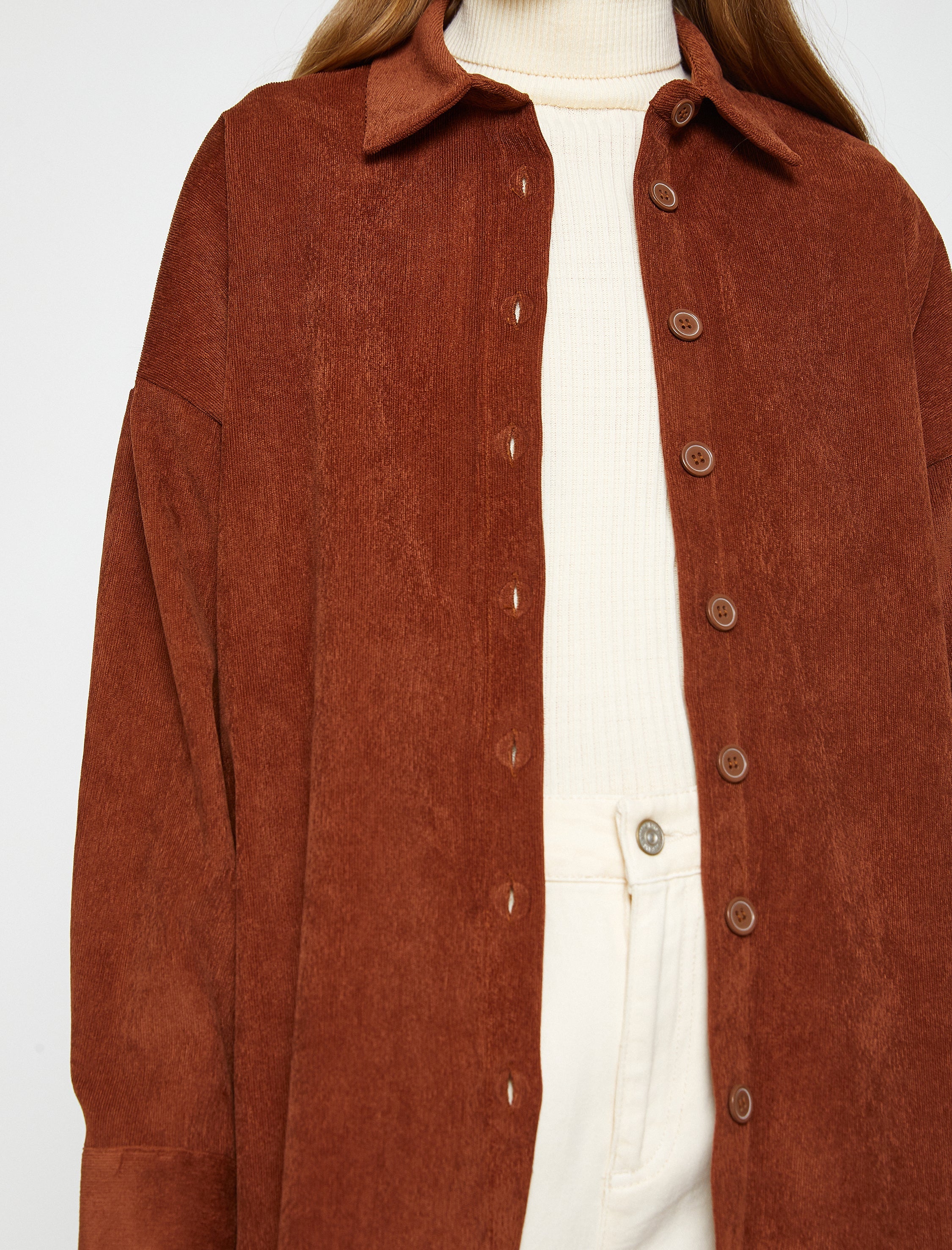 Women's Brown Oversized Cord Shacket