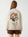 Women's Crew Neck Graphic Sweathirt in Beige