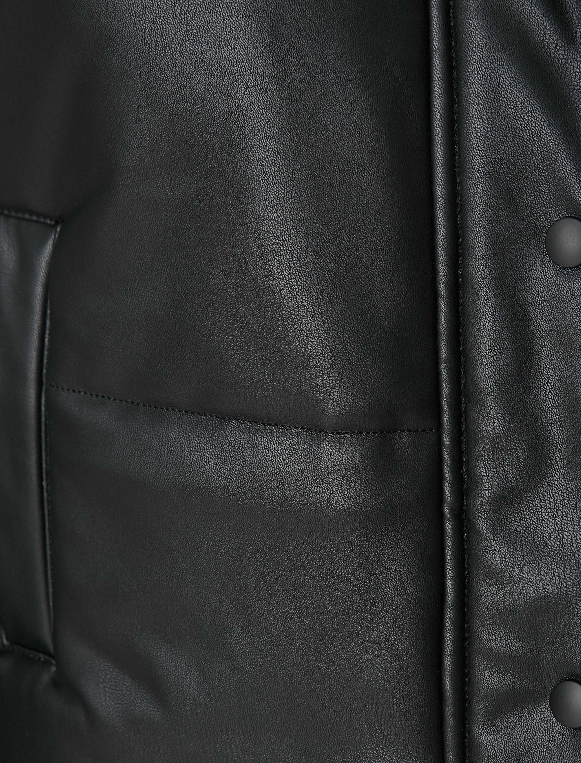 Women's Vegan Leather Puffer Vest in Black