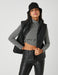 Women's Vegan Leather Puffer Vest in Black