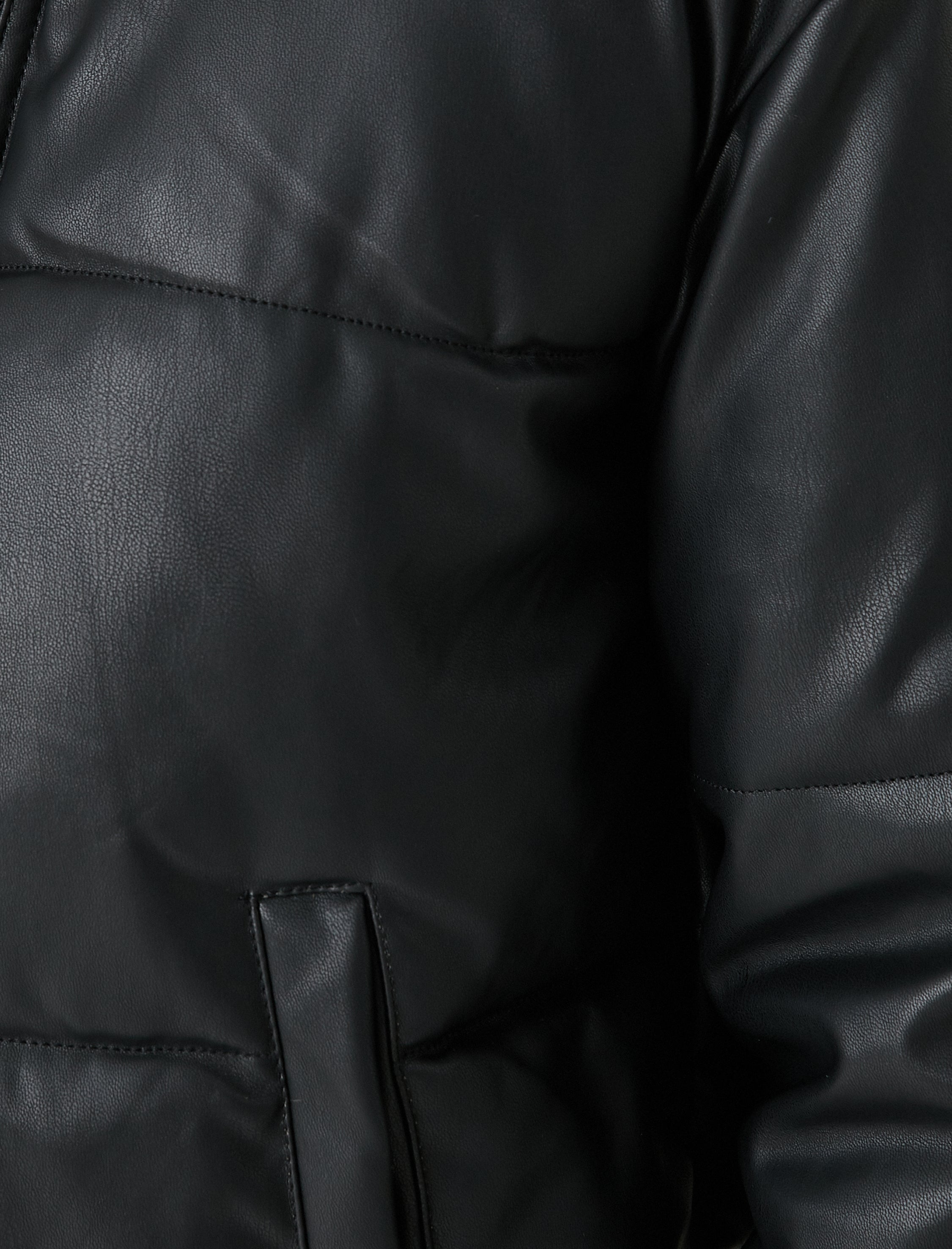 Women's Vegan Leather Puffer Jacket in Black