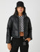 Women's Vegan Leather Puffer Jacket in Black