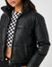 Women's Vegan Leather Puffer Jacket in Black
