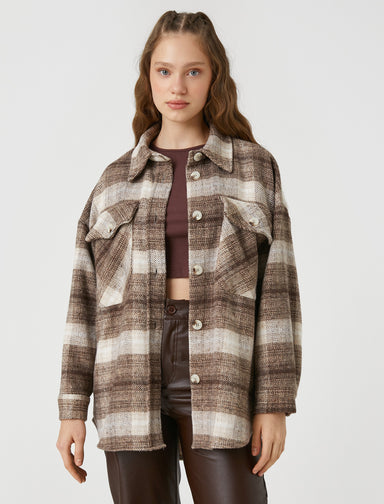Women's Plaid Overshirt Shacket in Mocha