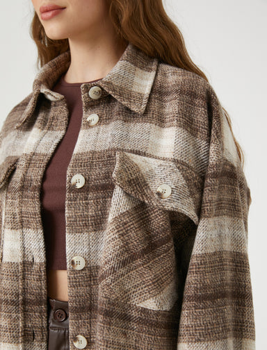 Women's Plaid Overshirt Shacket in Mocha