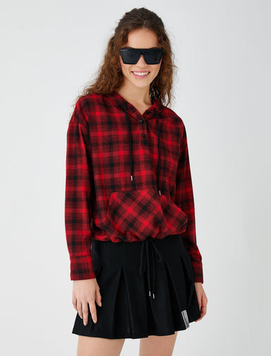 Women's Red Plaid Hooded Flannel Shirt