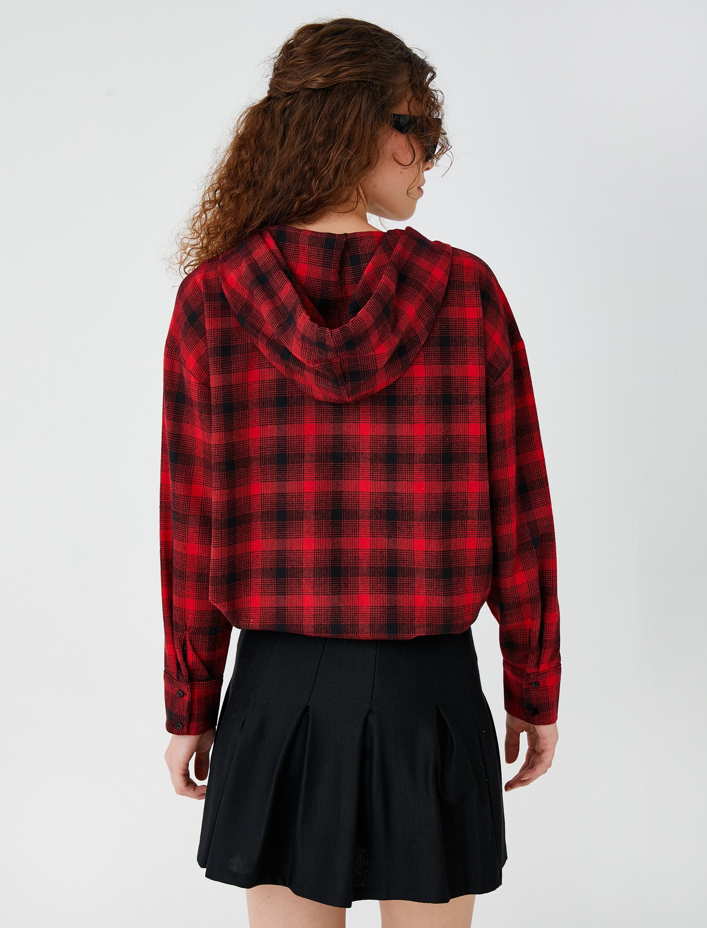 Women's Red Plaid Hooded Flannel Shirt